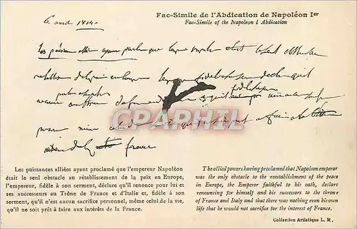 Cartes postales Fac Simile de l'Abdication de Napoleon 1er