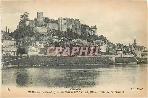 Cartes postales Chinon Chateaux de Coudray et du Milieu (Xe XVe S) (Rive droite de la Vienne)