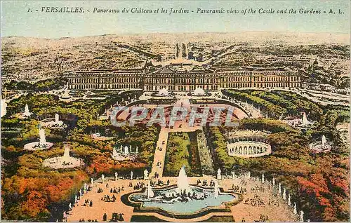 Cartes postales Versailles Panorama du Chateau et les Jardins