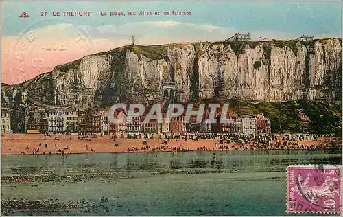 Cartes postales Le Treport La Plage Les Villas et les Falaises Cachet imprim� en relief � gauche