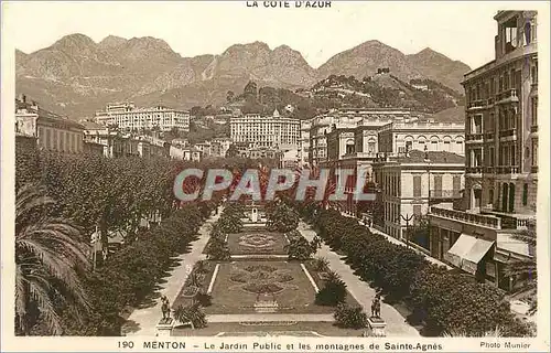 Cartes postales Menton La Cote d'Azur Le Jardin Public et les Montagnes de Sainte Agnes