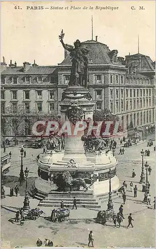 Cartes postales Paris Statue et Place de la Republique Lion Bouquetiere