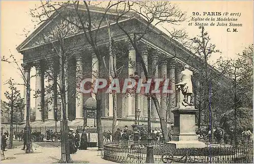 Cartes postales Paris (8e Arrt) Eglise de la Madeleine et Statue de Jules Simon