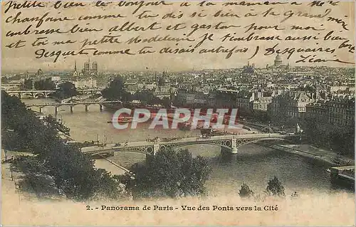 Cartes postales Panorama de Paris Vue des Ponts vers la Cite