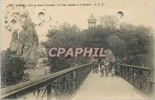 Cartes postales Paris Parc des Buttes Chaumont le Pont Suspendu et le Belvedere