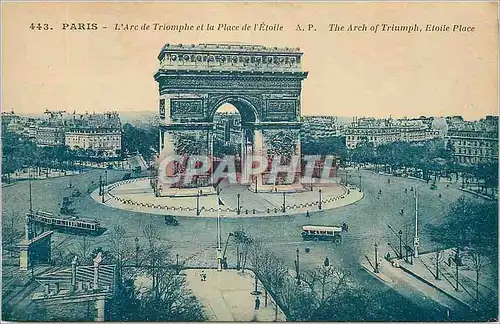 Cartes postales Paris l'Arc de Triomphe et la Place de l'Etoile Tramway