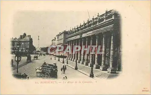 Cartes postales Bordeaux la Place de la Comedie Caleche (carte 1900)
