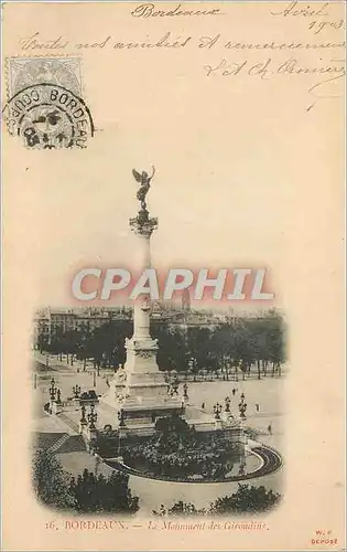 Cartes postales Bordeaux le Monument des Girondins (carte 1900)
