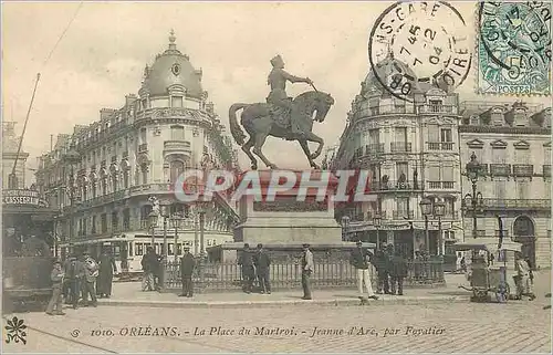 Cartes postales Orleans la Place du Martroi Tramway Glacier Cachet Convoyeur Orleans a Montargis 1904 Militaria