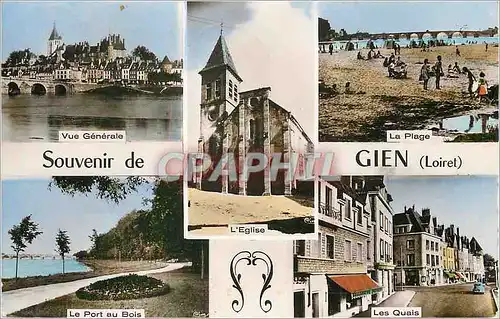 Cartes postales moderne Souvenir de Gien (Loiret) Vue generale Le port aux bois La plage Les quais