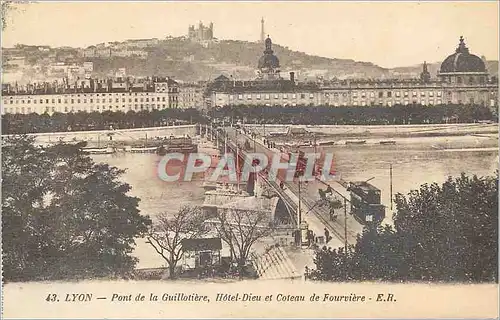 Cartes postales Lyon Pont de la Guillotiere Hotel Dieu et Coteau de Fourviere Tramway