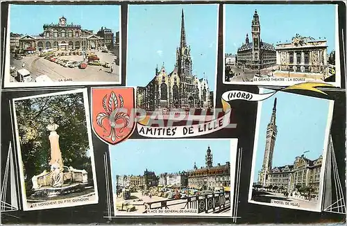 Cartes postales moderne Amities de Lille (Nord) La gare Le grand theatre La Bourse Le monument du Ptit Quinquin L'hotel