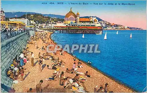 Cartes postales Nice L'Heure du Bain Vue su la Jetee et le Mont Boron