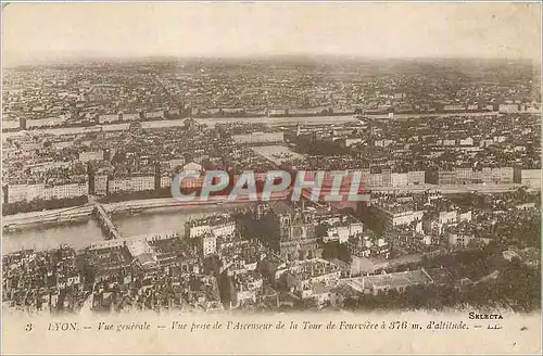 Cartes postales Lyon Vue Generale Vue prise de l'Ascenseur de la Tour de Fourviere a 376 m