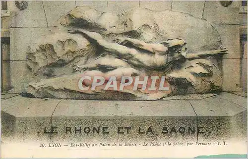 Ansichtskarte AK Lyon Bas Relief du Palais de la Bourse Le Rhone et la Saone par Vermare