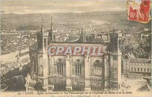 Cartes postales Lyon Eglise de Fourviere et Vue Panoramique sur le Confluent du Rhone et de la Saone