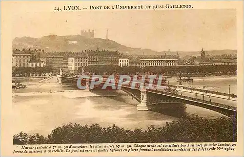 Cartes postales Lyon Pont de L'Universite et Quai Gailleton