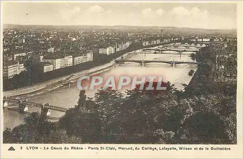 Cartes postales Lyon Le Cours du Rhone Ponts St Clair Morand du College