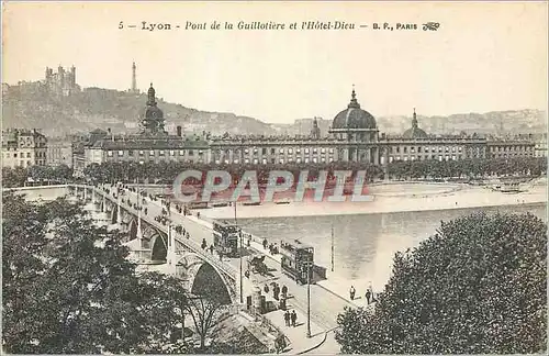 Cartes postales Lyon Pont de la Guillotiere et l'Hotel Dieu Tramway