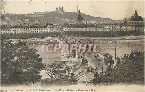 Cartes postales Lyon Pont de la Guillotiere l'Hotel Dieu e Coteau de Fourviere Tramway