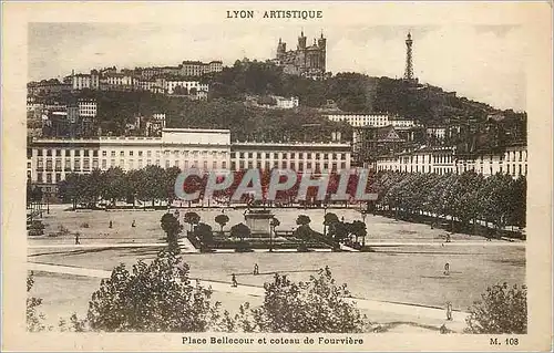 Cartes postales Lyon Artistique Place Bellecour et Coteau de Fourviere