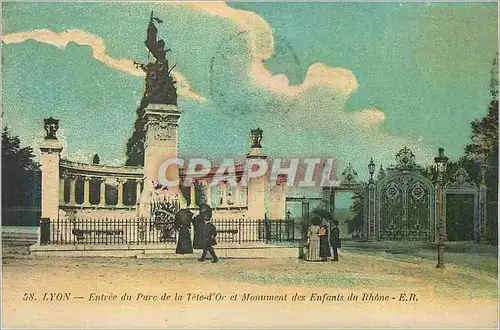 Cartes postales Lyon Entree du Parc de la Tete d'Or et Monument des Enfants du Rhone