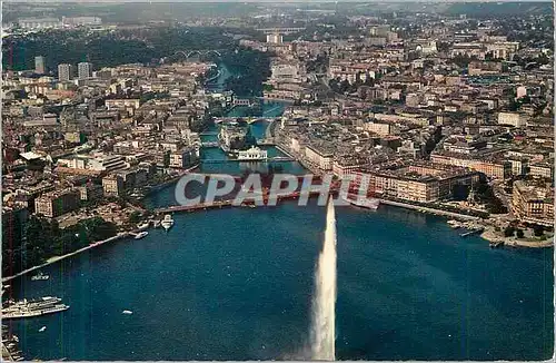 Cartes postales moderne Geneve Le Jet d'eau (130 m) La Rade et la Ville
