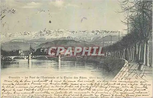 Cartes postales Grenoble Le Pont de l'Esplanade et la Chaine des Alpes (carte 1900)