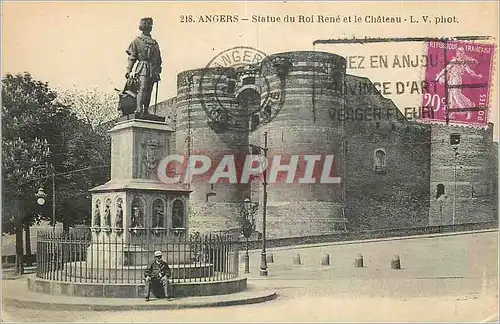 Cartes postales Angers Statue du Roi Rene et le Chateau