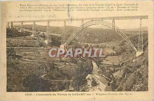 Cartes postales L'Ensemble du Viaduc de Garabit sur la Truyere (Cantal) alt 835 m