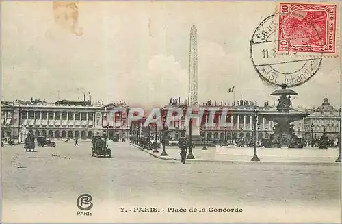 Cartes postales Paris Place de la Concorde Timbre Germania Saar