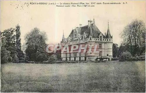 Cartes postales Azay le Rideau (I et L) Le Chateau National (Mon Hist) XVIe Siecle Facade Meridionale