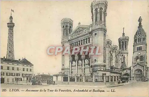 Cartes postales Lyon Ascenseur de la Tour de Fourviere Archeveche et Basilique