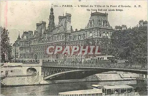 Cartes postales Paris L'Hotel de Ville et le Pont d'Arcole Bateau