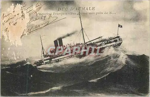 Cartes postales Duc d'Aumale Paquebot Francais Par Grosse Mer Bateau