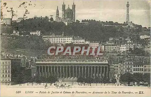 Cartes postales Lyon Palais de Justice et Coteau de Fourviere Ascenceur de la Tour de Fourviere