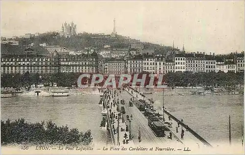 Ansichtskarte AK Lyon Le Pont Lafayette La Place des Cordeliers et Fourviere Tramway