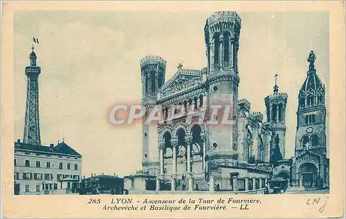 Cartes postales Lyon Ascenseur de la Tour de Fourviere Archeveche et Basilique de Fourviere