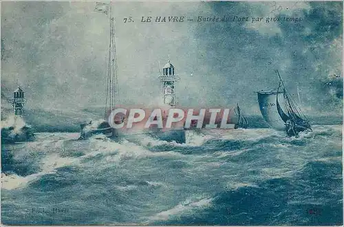 Cartes postales Le Havre Entree du Port par Gros Temps Bateau