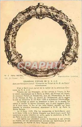 Cartes postales Couronne d'Epines de N S J C dans son Reliquaire acturel Conservee au Tresor de N D de Paris
