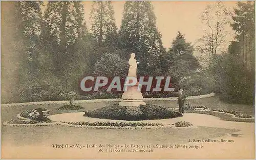 Cartes postales Vitre (I et V) Jardin des Plantes Le Parterre et la Statue de Mme de Sevigne