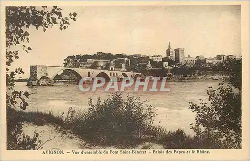 Cartes postales Avignon Vue d'Ensemble du Pont Saint Benezet Palais des Papes et le Rhone