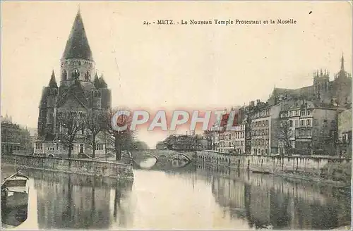 Cartes postales Metz Le Nouveau Temple Protestant et la Moselle
