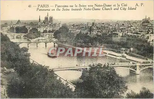 Cartes postales Paris Panorama sur la Seine vers Notre Dame et la Cite