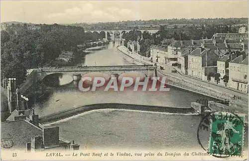 Cartes postales Laval Le Pont Neuf et le Viaduc vue prise du Donjon du Chateau