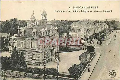 Cartes postales Maisons Laffitte Panorama La Mairie L'Eglise et l'Avenue Longueil