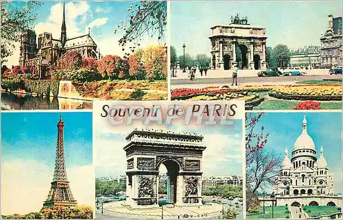 Moderne Karte Souvenir de Paris Notre Dame Tour Eiffel Sacre C�ur