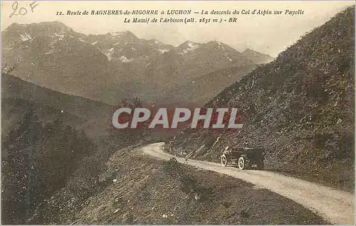 Cartes postales Route de Bagneres de Bigorre a Luchon La Descente du Col d'Aspin sur Payolle Automobile