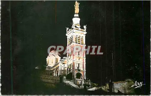 Moderne Karte Marseille Effet de Nuit sur la Basilique de Notre Dame de la Garde