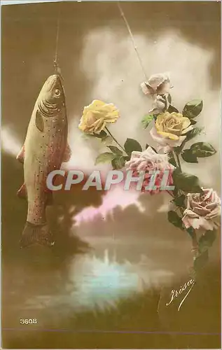 Cartes postales Fantaisie Fleurs Poisson